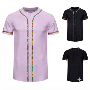 Custom Logo Light <b>Pink</b> Unisex Baseball Jersey V-Neck Short Sleeve Mesh Button-Up Breathable Summer Sports Team Uniform 100% - Product Image 1