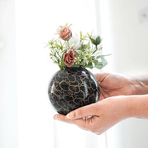 Exclusive Design Handmade Modern Tabletop <b>Vase</b> Black Gold Crackle Finish Metal Decorative <b>Bowl</b> Wedding Centerpiece - Product Image 1