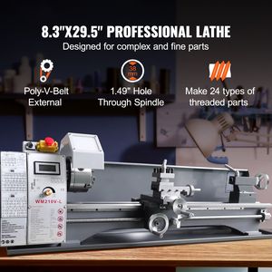 Tour à métaux de précision de table 211 mm x 750 mm, 0-2500 tr/min, 750W, vitesse variable continue, pour métaux et métallurgie - Product Image 2