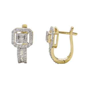 Boucles d'oreilles créoles de luxe en or 14 carats pour femmes avec diamants naturels taille brillant radiant, plaqué rhodium, design symétrique, 2,53g - Product Image 1