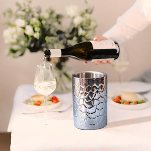 Seau à glace isotherme en acier inoxydable à double paroi, design classique, pour bar et usage domestique, finition argentée gaufrée - Product Image 4