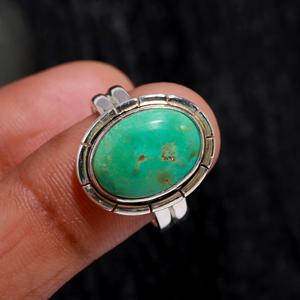 Luxury Sterling <b>Silver</b> Turquoise Boho Oval Statement <b>Ring</b> February Birthstone <b>Silver</b> Plated Handmade Jewelry Gift - Product Image 3