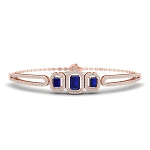 REYES Luxury 14K <b>Solid</b> <b>Gold</b> Moissanite Tennis Bracelet For Women Emerald Cut 0.9Ct Blue Sapphire Gemstone Fine Jewelry - Product Image 1