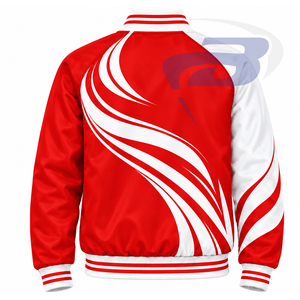 Delta | Sigma | Theta <b>Women</b> Red White Contrast Satin Varsity <b>Jacket</b> <b>Embroidered</b> Greek Letter Striped Knit Collar Cuffs Outerwear - Product Image 2