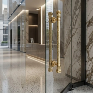 Florentine Bloom Modern Brass Door <b>Handle</b> Luxury Floral Decorative Pull Premium Antique Gold Finish Door Hardware Wholesale - Product Image 3