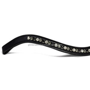 Banda de cejas de caballo de cuero genuino hecha a mano de último diseño con cadena de cristales blancos y negros de una sola fila artículos de carreras ecuestres - Product Image 3