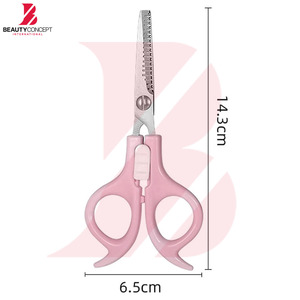 Ciseaux à effiler les cheveux ergonomiques avec manche en plastique rose clair, poignée large, ciseaux professionnels pour barbier, outils de coiffure pour salon - Product Image 6