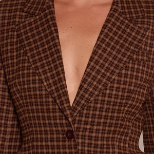 Blazer a cuadros para mujer al por mayor, con solapa de pico, un botón, manga larga, corte ajustado, chaqueta de oficina, traje de señora personalizado OEM ODM, tendencia 2026 - Product Image 6