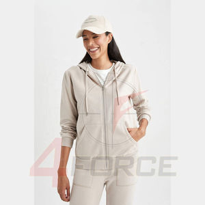 Sudadera con capucha informal para mujer con cremallera frontal, 450 GSM, algodón y poliéster, forro polar grueso, chaqueta de moda urbana, fabricante OEM - Product Image 5