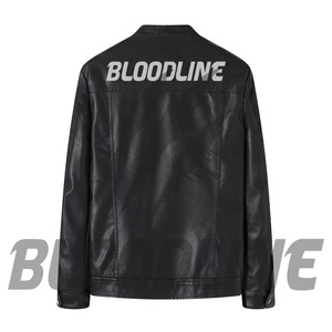 Chaqueta de Cuero PU Negra para Hombre BLOODLINE, Cuello Alto, Estilo Motero, Cierre de Cremallera, para Otoño - Product Image 4
