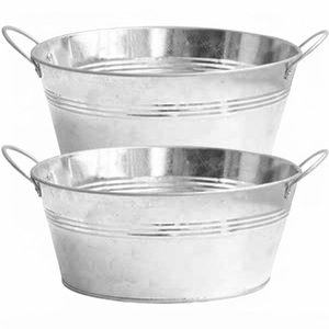Bac à Boissons Galvanisé avec Poignées Métalliques, Seau à Glace Ovale pour Vin et Refroidisseur de Bière pour Fêtes, Traiteur et Bars - Bon Prix - Product Image 3