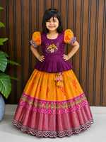 Set Lehenga Anak Perempuan, Cetak Blok, Bordir, Dupatta, Blus Polkadot, Pakaian Tradisional India, Pakaian Festival, Pakaian Anak