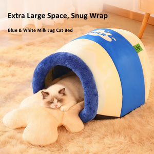 Cama para Gatos con Forma de Jarra de Leche, Cueva Cálida de Felpa para Mascotas, Nido Semi-Cerrado para Dormir en Invierno, para Perros Pequeños y Cachorros, con Cojín Suave Extraíble - Product Image 4
