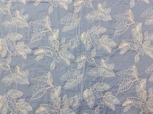 Bulk Supply Sky Blue Cotton Fabric with Cream Tropical Leaf 3D Cord Embroidery and Dori Work for Designer Apparel - Product Image 2