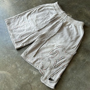 Nouveau style short pour homme en coton délavé à l'acide avec cordon de serrage, motif imprimé en relief, personnalisable - Product Image 2