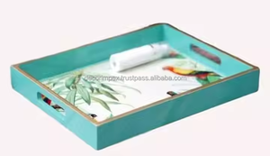 Vente en gros Logo personnalisé Élégant Plateau de service décoratif carré en bambou avec marbre et acier Plateau d'impression en bois pour usage domestique - Product Image 2