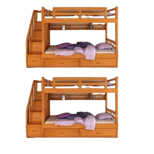 Litera de lujo simple, litera de madera de teca maciza con cajones y escalera para niños, muebles de dormitorio - Product Image 6