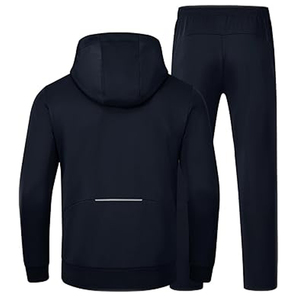 Men's Hooded Tracksuit Set Solid Blue Full <b>Zip</b> Sweatshirt With Side <b>Pockets</b> And Matching Pants Casual Autumn Wear - Product Image 5