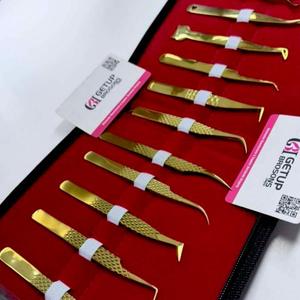 GETUP BROWS Pince à épiler pour cils plaquée or, ensemble d'outils de précision, emballage en étui - Product Image 1