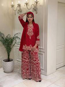 Conjunto de Traje Sharara Bordado para Mujer con Dupatta, Motivo Floral, Atuendo Tradicional de Verano para Bodas y Fiestas - Product Image 6