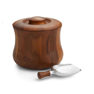 Brauner Holz-Eiskübel mit Deckel Runder Getränkekühler mit Edelstahl-Eisschaufel - Product Image 4