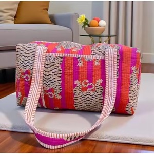 Colorful Striped Quilted <b>Duffel</b> <b>Bag</b> With Tiger Print Pattern Large Capacity Zipper Closure Travel Weekender <b>Bag</b> - Product Image 1