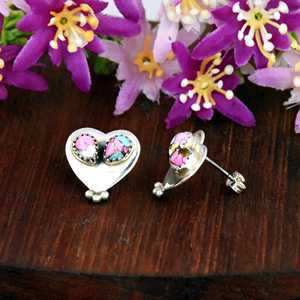 Pendientes de Plata de Ley con Turquesa Natural en Forma de Corazón, Estilo Zuni, Joyería Romántica - Product Image 3