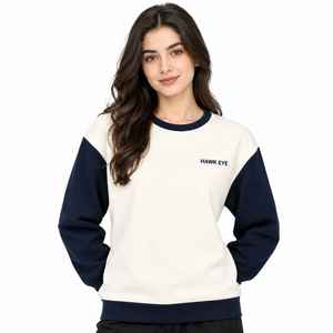 เสื้อสเวตเชิ้ตผู้หญิง คอกลม ทรงปกติ ผ้าฝ้ายฟลีซ 100% สีบล็อก สไตล์สตรีทแวร์ลำลอง สำหรับฤดูหนาว - Product Image 1