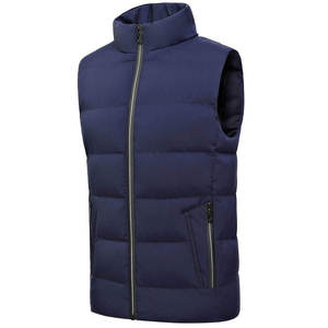 Chaleco Acolchado Azul Marino para Hombre, Cierre de Cremallera, Cuello Alto, Ropa de Invierno Informal, Sin Mangas, Cortavientos, con Bolsillos - Product Image 2
