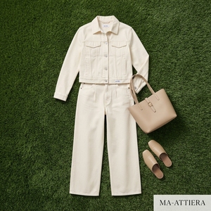 Conjunto de Chaqueta Vaquera Crema y Jeans de Pierna Ancha para Mujer, Conjunto Casual de Dos Piezas, Atuendo Vaquero a la Moda, Ropa Urbana - Product Image 5