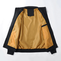 Blouson bomber pour homme à col montant, couleur unie, fermeture boutonnée recouverte, doublure en polyester/fibre de bambou, logo personnalisé, coupe-vent
