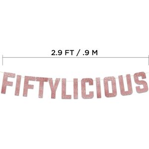 Striscione Glitterato Oro Rosa Fiftylicious per Festa di Compleanno 50 Anni, Decorazioni per Anniversario di Matrimonio 50 Anni, Striscione per Compleanno di Rito - Product Image 2