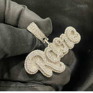 Pendentif Lettre Personnalisée en Moissanite VVS Glacée, Argent 925 Plaqué Rhodium, Bijou Hip Hop de Luxe, Lettre Initiale - Product Image 2
