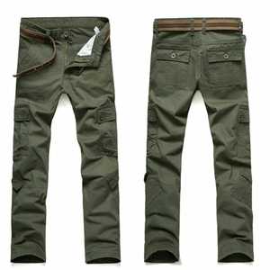 Pantalon cargo homme vert olive uni, devant plat, plusieurs poches, toile, style décontracté, taille mi-haute, braguette boutonnée, personnalisable OEM - Product Image 1