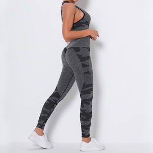 Ensemble de sport 2 pièces moderne pour femme, taille haute élastique sans couture, extensible, en Spandex/Nylon - Product Image 2