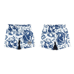 Pantalones cortos casuales para hombre, azules y blancos, con estampado de personajes, cintura elástica, tiro medio y logo frontal - Product Image 1