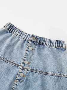 Nouvelle jupe longue en jean vintage taille haute pour femme, jupe crayon droite en coton coupe trapèze large - Product Image 5