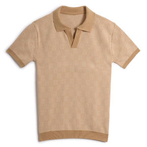 Vente en gros de vêtements en tricot pour hommes, logo personnalisé, doux, 100% coton, poche côtelée, col en V, manches courtes, haute qualité, été - Product Image 2