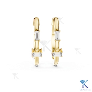 Custom Lab Grown CVD Baguette Diamond <b>Huggie</b> Hoop Earrings Luxury 14K Solid Gold Wedding Women Jewelry - Product Image 1