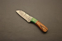 Couteau EDC à lame fixe en acier Damas, forgé à la main, avec bolster en bois vert et manche en bois brun, couteau utilitaire pour camping et bushcraft, OEM