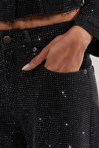 Women's Sequined 2-Piece <b>Set</b> Loose Fit Blazer Jacket Wide Leg Pants <b>Sexy</b> Club Wear All Seasons Full Length Solid Black - Product Image 4