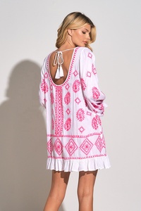 Robe en Satin Vintage pour femmes filles impression numérique florale blanche Suzani fermeture éclair personnalisée gland manches brodées à la main coton - Product Image 3