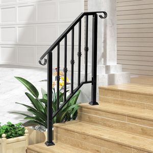 Corrimano in Ferro Nero Opaco a 2 Gradini per Esterni, Componenti per Scale Eleganti per Maggiore Sicurezza ed Estetica - Product Image 6