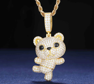 <b>Cute</b> Gold Plated <b>Bear</b> Pendant With Rhinestone Micro Insert Cartoon Design Unisex Fashion Charm For Gift - Product Image 1