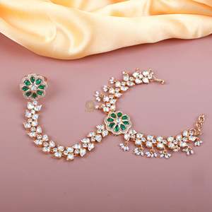 Rashka Emerald Green Polki Hathphool-Cultural Collectible Jewelry - Product Image 1