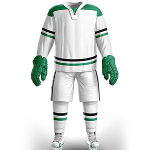 Ensemble d'uniformes de hockey sur glace professionnels en polyester et élasthanne respirant, maillot court, tenue d'équipe personnalisable avec nom et numéro pour le jeu compétitif - Product Image 1