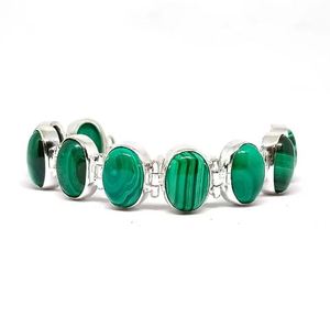 Bracelet en argent 925 serti de pierres de malachite naturelle, charme chrétien, luxe, unisexe, à porter tous les jours, cadeau - Product Image 1