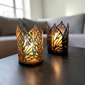 Set Of 2 Designer <b>Candle</b> Holders Decorative Metal And Glass Accent Perfect For Stylish Reflections And Modern Interiors - Product Image 1