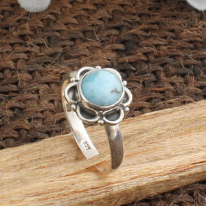 Bague en larimar bleu naturel, argent sterling 925, bague en pierre océanique, vente en gros, bijoux en larimar dominicain authentique pour femmes - Product Image 1