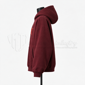 Custom Unisex Oversized Pullover <b>Hoodie</b> <b>Burgundy</b> Fleece Sweatshirt with Star Patch Pocket Streetwear <b>Hoodie</b> for <b>Men</b> - Product Image 5